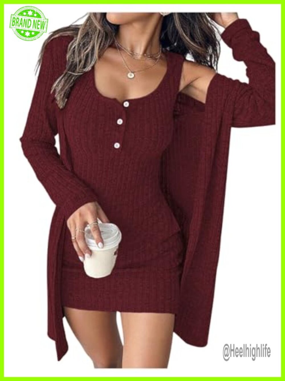 2 Piece Sweater Dress Set with Cardigan Fall Outfit Bodycon Mini Dress